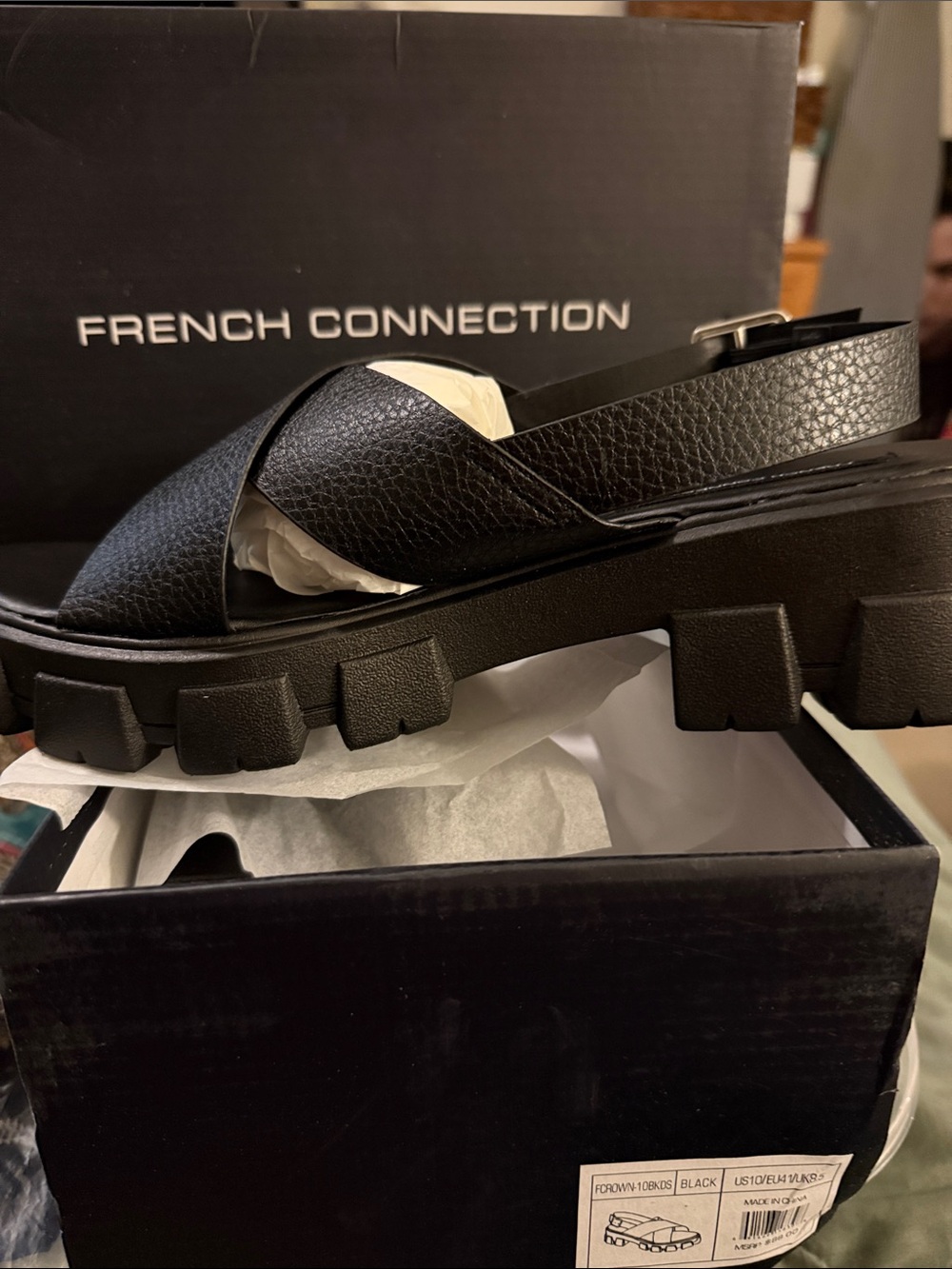 French Connection Black Crisscross Lug Sandals